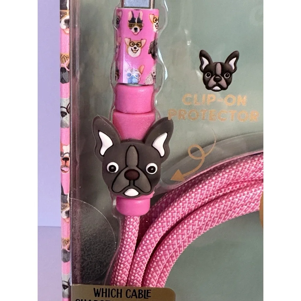 XO Poppy USB-C to USB-C Fast Charging Cable 10ft Pink French Bulldog 2 Pack